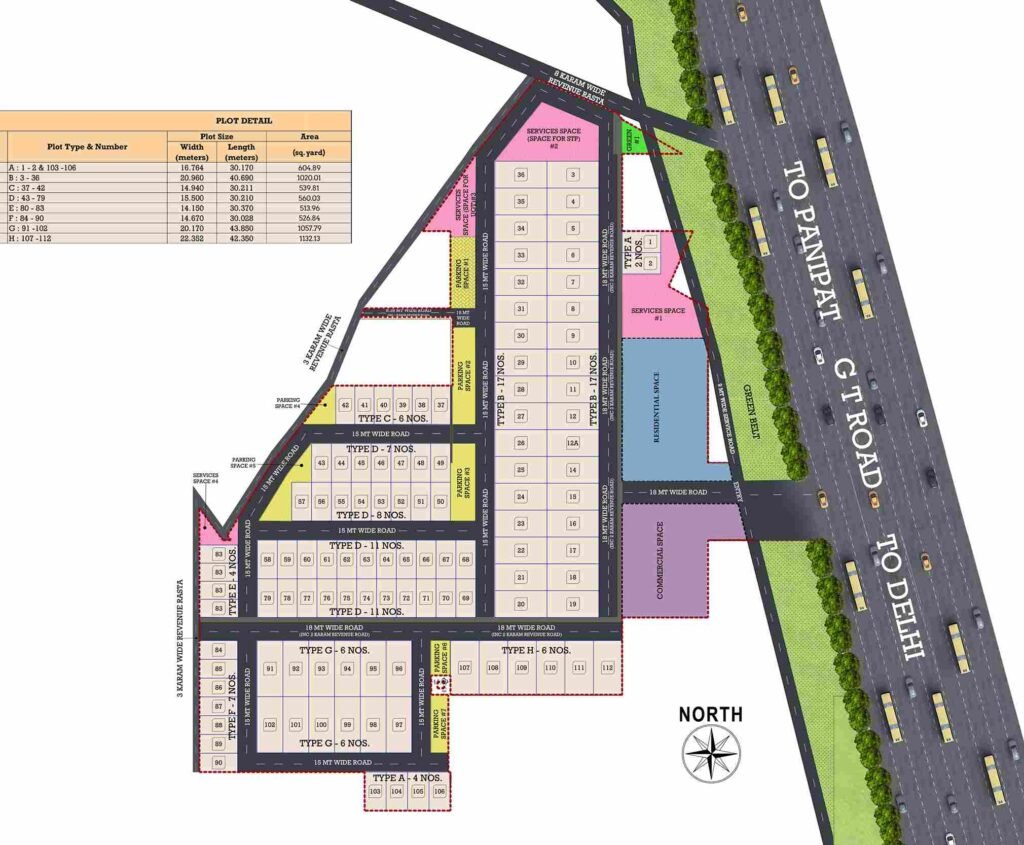 Explore the detailed layout of ROF I City, featuring a variety of residential, industrial, and commercial plots. Strategically planned for sustainable and convenient living.